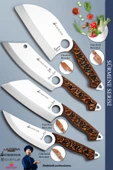 Sürmene Serisi Outdoor Bıçak Kamp Bıçağı Mutfak Şef Bıçak Bıçağı Deri Kılıflı 4 Lü Set (Out-035) - 1