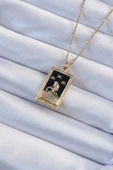 316L Çelik Zincir Altın Renk Zirkon Taşlı Siyah Mineli Kız Figürlü Tarot Kolye - TJ-BKO9227 - 1
