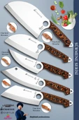 Sürmene Serisi Outdoor Bıçak Kamp Bıçağı Mutfak Şef Bıçak Bıçağı Deri Kılıflı 5 Li Set (Out-036) - 1