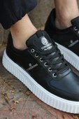 Zeno Siyah Beyaz Garantili Dikişli Kalın Taban Bağcıklı Erkek Ortopedik Günlük Sneaker Spor Ayakkabı - 4