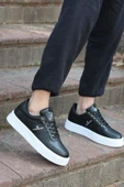 Zeno Siyah Beyaz Garantili Dikişli Kalın Taban Bağcıklı Erkek Ortopedik Günlük Sneaker Spor Ayakkabı - 1