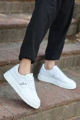 Zeno Beyaz Beyaz Garantili Dikişli Kalın Taban Bağcıklı Erkek Ortopedik Günlük Sneaker Spor Ayakkabı - 1