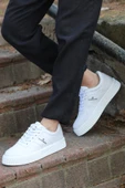 Zeno Beyaz Beyaz Garantili Dikişli Kalın Taban Bağcıklı Erkek Ortopedik Günlük Sneaker Spor Ayakkabı thumbnail 3
