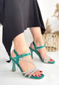 Pabucmarketi Yeşil Saten Kadın Topuklu Sandalet - 1