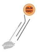 Wuvera 3 Parça Metal Pipet Seti – Paslanmaz Çelik Pipet ve Çubuk Pipet Temizleme Fırçası - 1