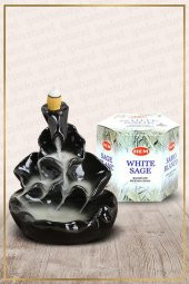 Geri Akışlı Şelale Temalı Siyah Tütsülük No:9 Ve White Sage Konik Tütsü 40 Adet - 1