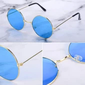 Yulak Cam John Lennon Tarzı Gold Çerçeveli Mavi Gözlük - 3