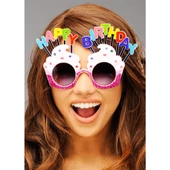 Happy Birthday Yazılı Beyaz Fuşya Renk Parti Gözlüğü 12x7 Cm - 2