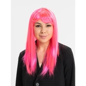 Şeker Pembesi Koyu Pembe Renk Uzun Düz Parti Peruğu - 1