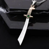 Yeşil Zirkon Taşlı Kılıç Gümüş Erkek Kolye - 2