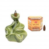 Geri Akışlı Şelale Temalı Yeşil Tütsülük No:2 Ve Sandalwood Konik Tütsü 40 Adet - 2