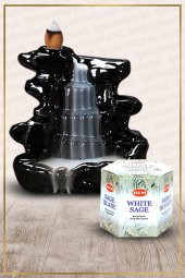 Geri Akışlı Şelale Temalı Kahve Tütsülük No:6 Ve White Sage Konik Tütsü 40 Adet - 1
