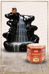Geri Akışlı Şelale Temalı Siyah Tütsülük No:6 Ve Sandalwood Konik Tütsü 40 Adet - 1