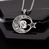 Ne Mutlu Türküm Diyene Atatürk Portreli Gümüş Erkek Kolye - 2