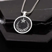 Kelime-i Tevhid Yazılı Ayyıldız Gümüş Erkek Kolye - 1