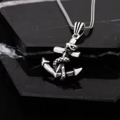 Yılan Motifli Çapa Gümüş Erkek Kolye - 2