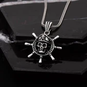 Kurukafa Motifli Gemici Dümeni Gümüş Erkek Kolye - 1