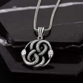 Yılan Motifli Gümüş Erkek Kolye - 1