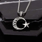 Göktürkçe Türk Yazılı Ayyıldız Gümüş Erkek Kolye - 1
