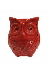 İpeknaturel Dekoratif Çeşitli Renklerde Seramik Baykuş Buhurdanlık Kırmızı - 1