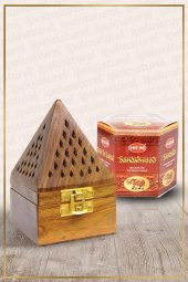 Ahşap Piramit Konik Tütsü Yakma Kutusu ve Sandalwood Konik Tütsü 40 Adet - 1