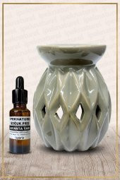 Ananas Desenli Kahve Seramik Buhurdanlık ve Lavanta Yağı Setli - 2