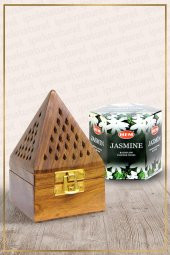 Ahşap Piramit Konik Tütsü Yakma Kutusu ve Jasmine Konik Tütsü 40 Adet - 1