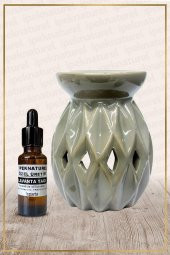 Ananas Desenli Kahve Seramik Buhurdanlık ve Lavanta Yağı Setli - 1