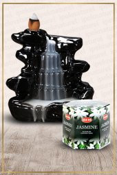 Geri Akışlı Şelale Temalı Siyah Tütsülük No:6 Ve Jasmine Konik Tütsü 40 Adet - 1