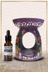 Nakış İşlemeli Seramik Buhurdanlık Mor ve Lavanta Yağı Setli - 1