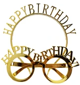 Happy Birthday Yazılı Taç ve Happy Birthday Yazılı Gözlük Seti Altın Renk - 1
