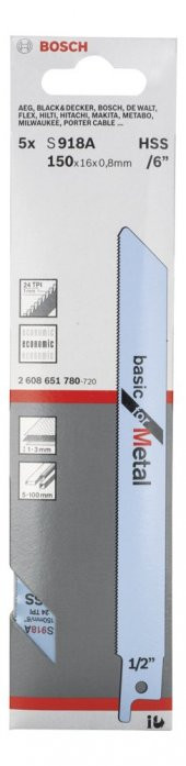 Bosch - Basic Serisi Metal için Panter Testere Bıçağı S 918 AF - 5li - 1