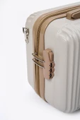 Elatae Kırılmaz Premium Kadın Makyaj Çantası Omuz Askılı Şifreli El Valizi Bej-Vizon V303 thumbnail 6