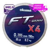 Okuma Ft-x4 Braided Line 150 mt Grey Örgü İp 0,205 mm - 8.2 kg Çeker 150 Metre İp Misina 4x - 1