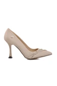 Pierre Cardin Krem Saten  Kadın Topuklu Ayakkabı PC-54037 Z - 1