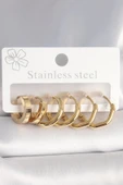 MuI MuI 316L Çelik Gold Renk Geometrik Halka Model Kadın Küpe Seti - 1