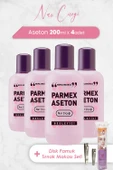 Parmex Pembe Nar Çiçeği Aseton 200 ml x 4 Adet, Disk Makyaj Pamuğu 100'lü ve Tırnak Makası Seti - 1
