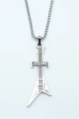 Manowar Elektro Gitar Gümüş Kaplama Örme Zincir Kolye - 1
