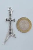 Manowar Elektro Gitar Gümüş Kaplama Örme Zincir Kolye - 4