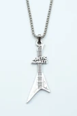 Arctic Monkeys Elektro Gitar Gümüş Kaplama Örme Zincir Kolye thumbnail 1