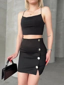 Likralı gabardin dört düğmeli etek - 2