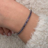 samur parti parti aksesuar & kostüm Gümüş Mor Zirkon Taşlı Su Yolu Kadın Bileklik thumbnail 3