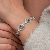 samur parti parti aksesuar & kostüm Gümüş Telkari Yakut Taşlı Kadın Bileklik - 4