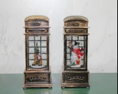 Telefon Kulübesi Tasarımlı Yılbaşı Temalı Işıklı Müzikli Kar Küresi Model 1 - 1