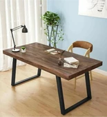 KUZELA Metal Ayaklı Masif Ahşap Çalışma Masası. - 1