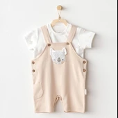 Andywawa Ac25845 Happy Animals Bebek Salopet Takım Beige - 1