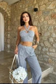 Vesna Keten Çizgili Crop Takım 9806-0025 - 5