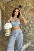 Vesna Keten Çizgili Crop Takım 9806-0025 - 3