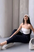 Kadın Scuba Krep Likralı Yan Fermuarlı Lastikli Harem Pantolon - 5