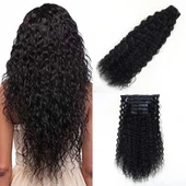 Yoğun Dalgalı 7 Parça Görünmez Yarım Ay Set %100 Gerçek Saç - 65cm thumbnail 1